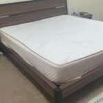 wooden bed with side table-with 6 inch mattress white